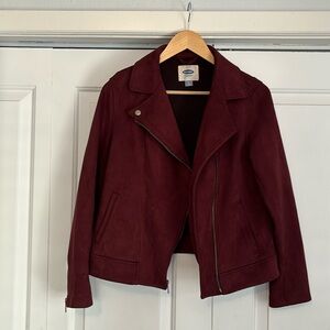 Suede Feel Maroon Moto Jacket (medium)
